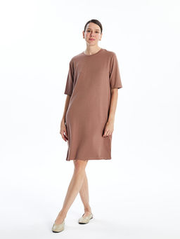 Bisiklet Yaka D?z K?sa Kollu Elbise