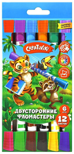 Фломастеры Creativiki классические 12 цв. круглый корпус, стандартные, двухсторонние, прин...