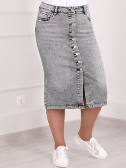 Юбка джинсовая серая на пуговицах спереди - Almond фото 3