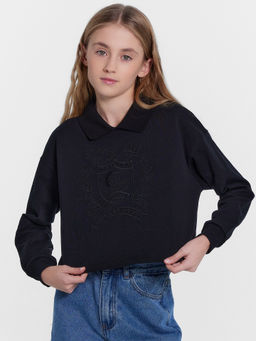 Джемпер для девочек черный с вышивкой - Mark formelle фото 2