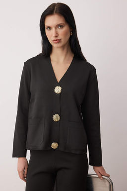 Lacivert V Yaka Dugme Detayl? H?rka-Pantolon Triko Alt - Ust Tak?m TWOAW26AU00045 - Trendyolmilla фото 5