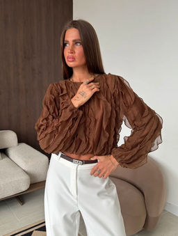 K13520 Лонгслив с рюшами КОРИЧНЕВЫЙ