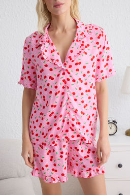 Trendyolmilla Pembe-Cok Renkli Kiraz Desenli F?rf?rl? Viskon Sortlu Dokuma Pijama Tak?m? THMSS25PT00031 фото 2