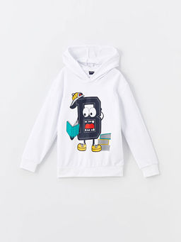 Kap??onlu Bask?l? Uzun Kollu Erkek ?ocuk Sweatshirt