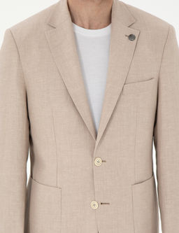 A__k Kahverengi Slim Fit Keten Kar___ml_ Ceket