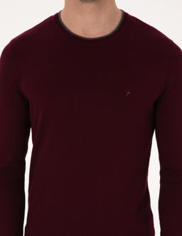 Bordo Slim Fit Pamuk Kar___ml_ Bisiklet Yaka Triko Kazak - Cacharel фото 6