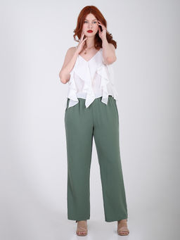 Брюки палаццо из жатки на резинке - Almond фото 6