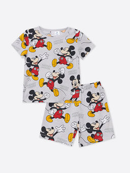 Bisiklet Yaka K?sa Kollu Mickey Mouse Bask?l? ?ortlu Erkek Bebek Pijama Tak?m?