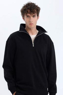 Relax Fit Dik Yaka Fermuarl? Basic Duz Kal?n Sweatshirt - Defacto фото 3