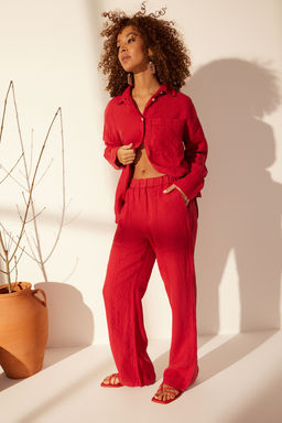 Beyaz %100 Keten Cep Detayl? Yuksek Bel Wide Leg Pantolon TWOSS24JE00247 - Trendyolmilla фото 9