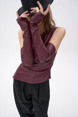 Кожаный топ с рукавами Рикси (бордовый)