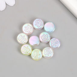 Набор бусин для творчества пластик «Корона на круге», перламутр, набор 10 шт., 0.7×1.3×1.3 см