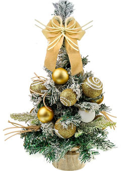Ель 50см на подставке "Зимняя красавица" (НУ-9038) заснеженная, с золотыми украшениями