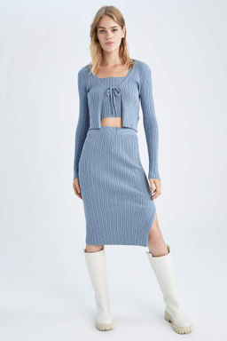 Кардиган приталенного кроя с V-образным вырезом - Defacto фото 2