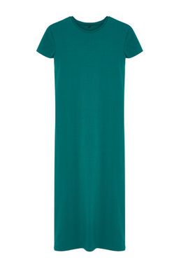 Zumrut Yesili K?sa Kol Fitted/Vucuda Oturan Pamuklu Esnek Midi Orme Elbise TWOSS23EL00313