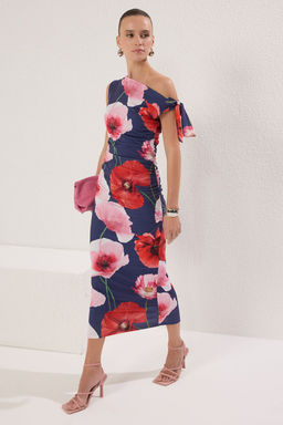 Indigo Cicek Bask?l? Orme Maxi Esnek Kalem Elbise TWOSS24EL00563