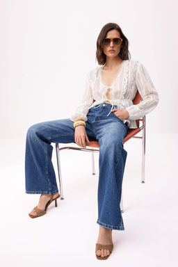 Mavi DOKUMLU Yuksek Bel 100% Pamuk Uzun Boy Wide Leg Jeans TWOSS26JE00133 - Trendyolmilla фото 5