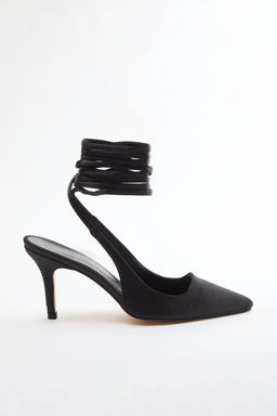 Trendyol Shoes Siyah Saten Parlak Tas Islemeli Baglama Detayl? Abiye Kad?n Ince Topuklu Ayakkab? TAKAW25TO00005 - Trendyolmilla фото 3