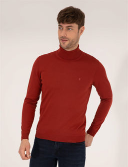 Kiremit Slim Fit Bal_k__ Yaka Y_n Kar___ml_ Basic Triko Kazak