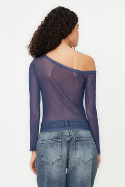 Trendyolmilla Petrol Tul Astarl? Asimetrik Yaka Orme Bluz TWOAW24BZ00051  фото 8