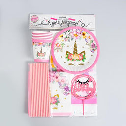 Набор посуды С днём рождения, единорожка, цвет розовый - Страна карнавалия фото 7