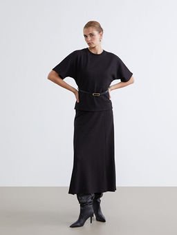 Bisiklet Yaka Beli Kemerli Bluz