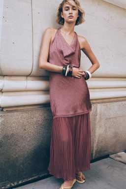 PLEATED CONTRAST MIDI DRESS - Zara фото 2