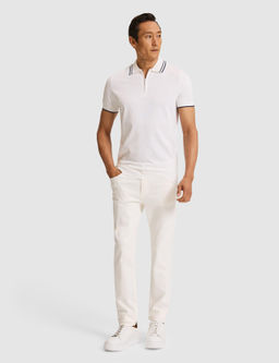 Beyaz Slim Fit Fermuarl_ Polo Yaka Triko T-shirt