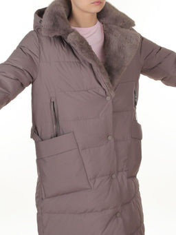 8806 GRAY/LILAC Пальто зимнее женское (200 гр. холлофайбер)