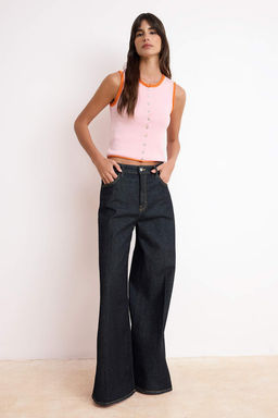 Ac?k Mavi Fitted Bisiklet Yaka Renk Bloklu Yelek TWOSS26YE00024 - Trendyolmilla фото 8