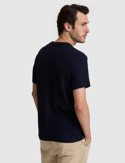 Lacivert Slim Fit Saf Pamuk _nce Fitilli Bisiklet Yaka T-shirt
