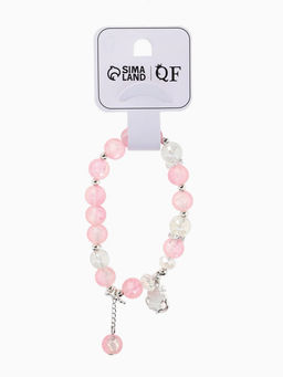 Браслет с подвесками "Сахарный" звезда, шар №10/8, цвет розово-белый матовый в серебре