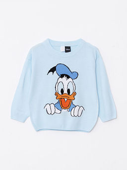 Bisiklet Yaka Uzun Kollu Donald Duck Desenli Erkek Bebek Triko Kazak