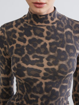 Dik Yaka Leopar Desenli Kad?n Body