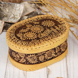 Шкатулка Подсолнух, 18х13х8 см, береста