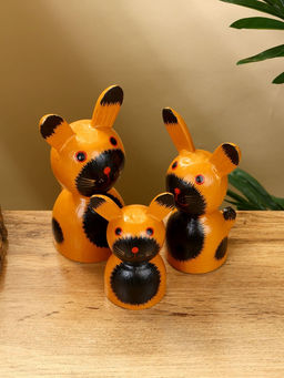 Набор сувенирный Зайки, h=14 см, h=13 см, h=10 см, дерево, рыжий