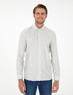 Haki _izgili Slim Fit Uzun Kollu G_mlek