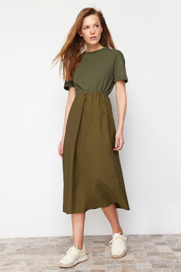 Haki A Kesim Orme Kumas Detayl? Midi Dokuma Elbise TWOSS24EL00447 - Trendyolmilla фото 3