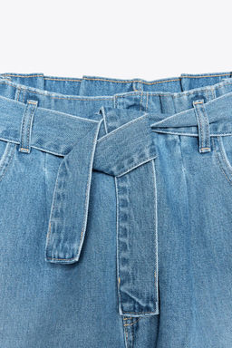 HIGH-WAIST TRF PAPER BAG DENIM BERMUDA SHORTS - Zara фото 5