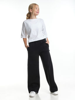 Брюки для девочки с карманами утепленные с начесом классические 22-7347 черный - Mini maxi фото 6