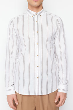 TRENDYOL MAN Beyaz Slim Fit Dugmeli Yaka Ince Cizgili Gomlek TMNSS20GO0092 - Trendyolmilla фото 21