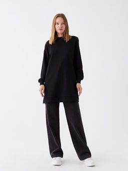 Bisiklet Yaka D?z Uzun Kollu Kad?n Sweatshirt Tunik