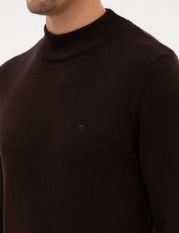 Koyu Kahverengi Slim Fit Yar_m Bal_k__ Yaka Basic Triko Kazak - Pierre cardin фото 7
