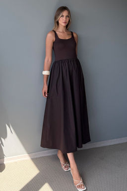 Kahverengi Belden Ac?lan Dokuma Maxi Elbise TWOSS25EL00868