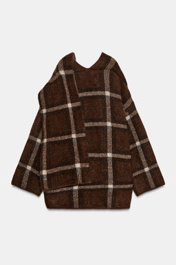 SHORT CHECK KNIT COAT WITH SCARF DETAIL - Zara фото 3