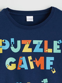 Bisiklet Yaka Bask?l? Erkek ?ocuk Pijama Tak?m?