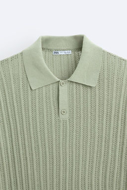 COTTON - LINEN KNIT POLO SHIRT - Zara фото 8