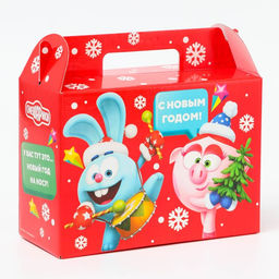 Цена за 5 шт. Подарочная коробка Новогодняя Ларец простой «Смешарики» лицензия, для сладких подарков, 23×10×16.5 см (+4.5 см).