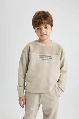 Толстый свитшот оверсайз с принтом и круглым вырезом для мальчика - Defacto фото 8