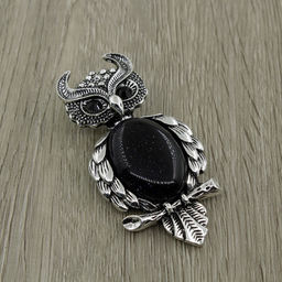 Брошь "Филин" Авантюрин синий